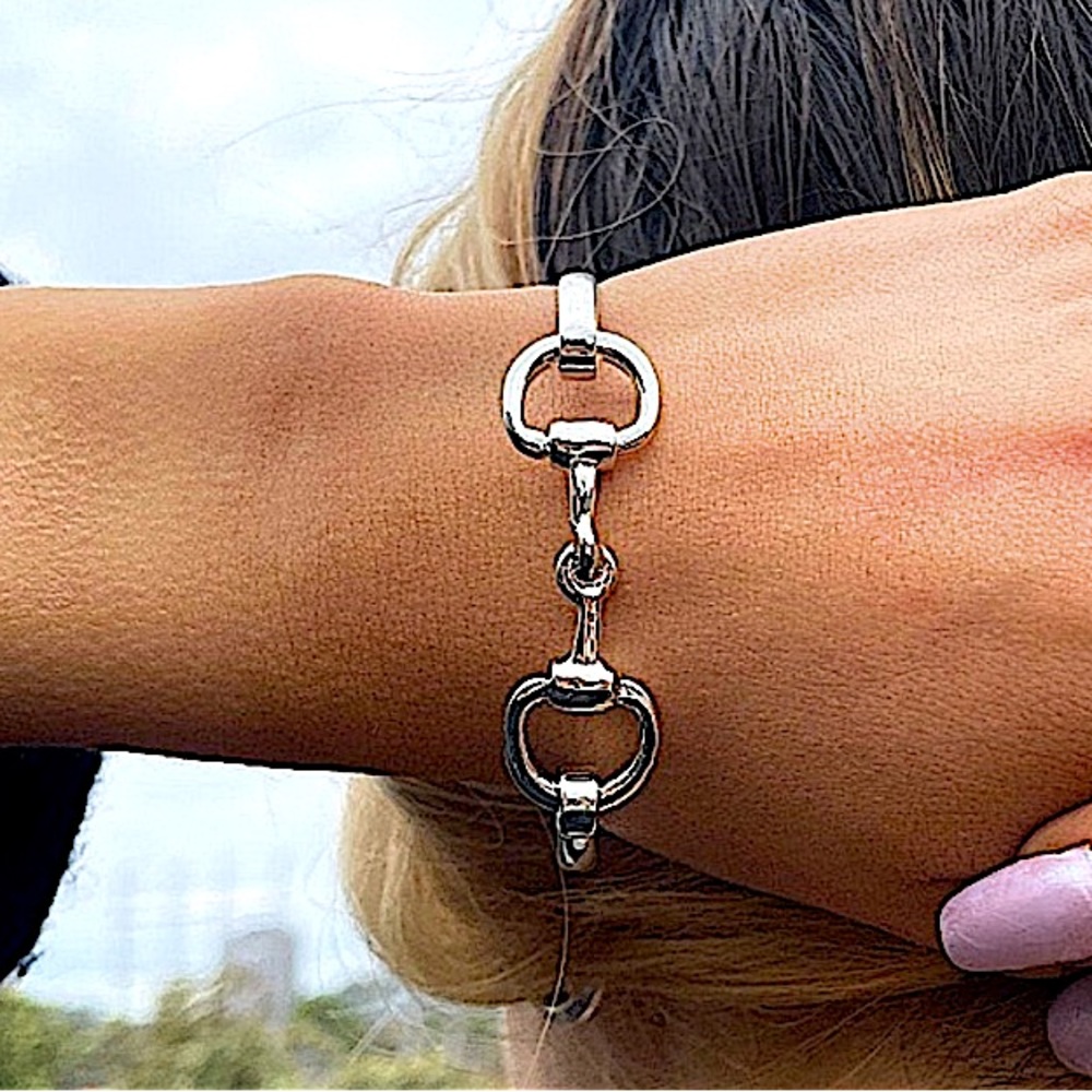 Sterling Silver Horse Bit Design Bangle Bracelet - Picture 3 of 14